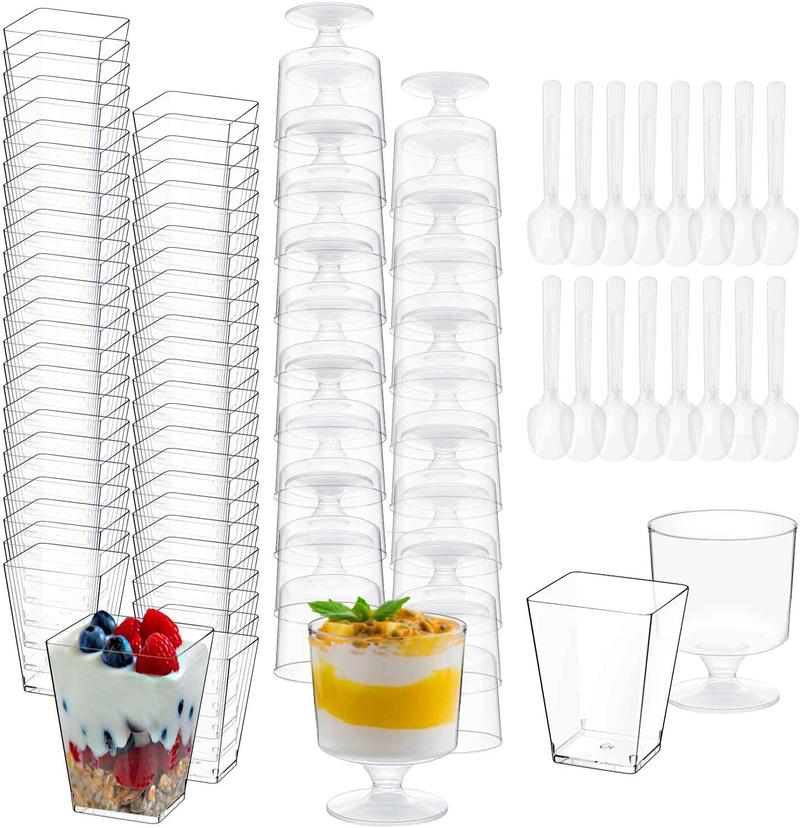 300 Pack Clear Plastic Dessert Cups(5 oz),Disposable Parfait Cups For Pudding, Fruit and Ice Cream,Mini Shooter Cups With Spoons For Party,appetizer cups