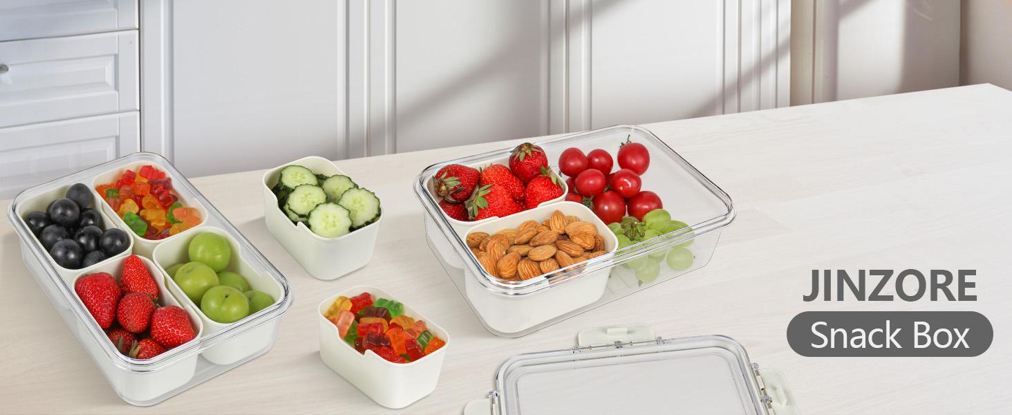 Small Snackle Box Container, Divided Serving Tray with Lid, 4 Compartment Snack Box Container for Candy, Fruits, Charcuterie, Travel & Parties, BPA-Free, 2 Pack Small Snackle Box Container, Divided Serving Tray with Lid, 4 Compartment Snack Box Container for Candy, Fruits, Charcuterie, Travel & Parties, BPA-Free, 2 Pack