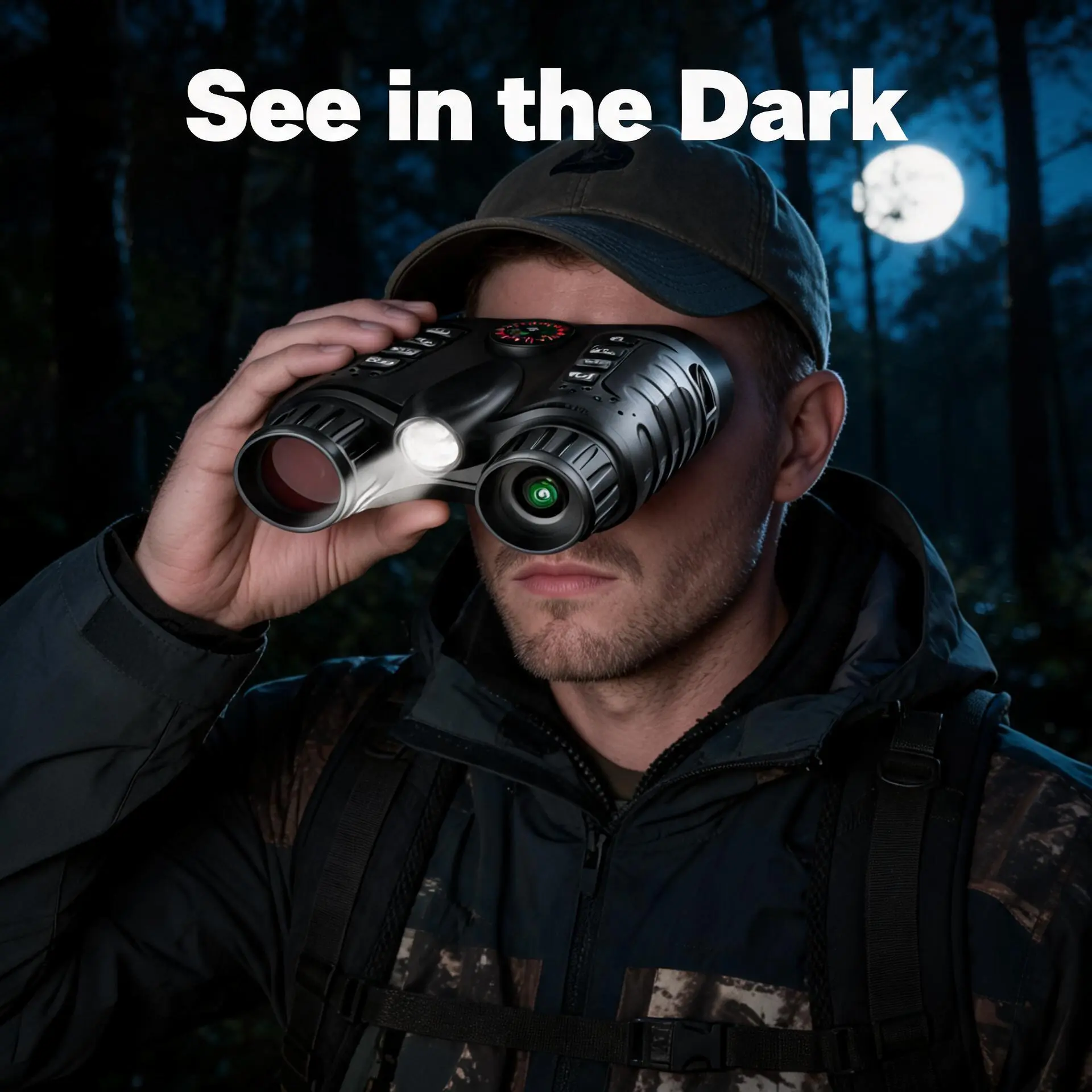 Night Vision Goggles NV2185 for Hunting Camping Fishing - With Mechanical Compass, See 400m in the Dark, 4K Record, Gift for Dad Hunter