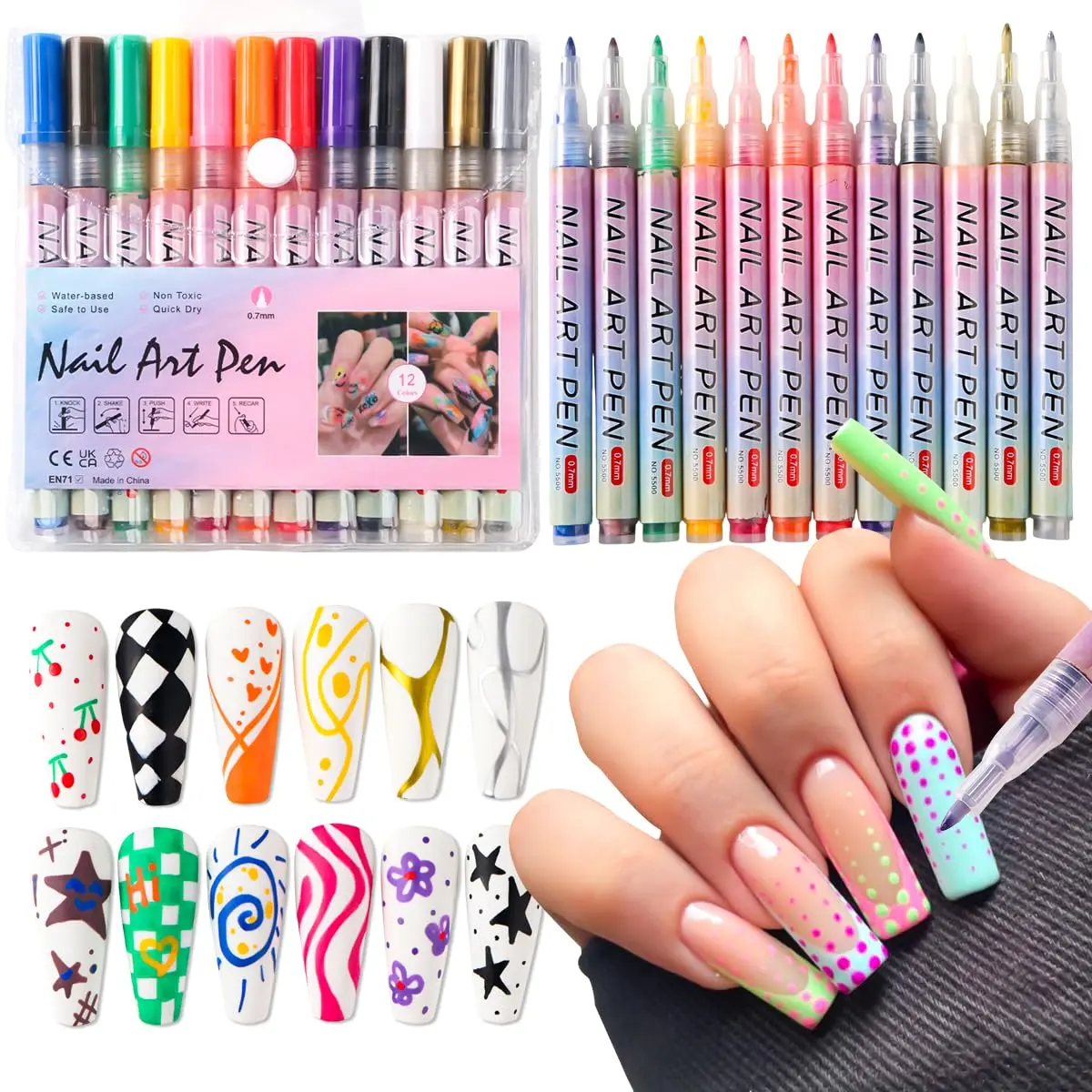 Nail Art Pens for Painting Nails, 12 Colors Nail Art Markers Gel Polish Pen |     Dotting Liner Brush for DIY Nail Design, Home & Salon Manicure Tools