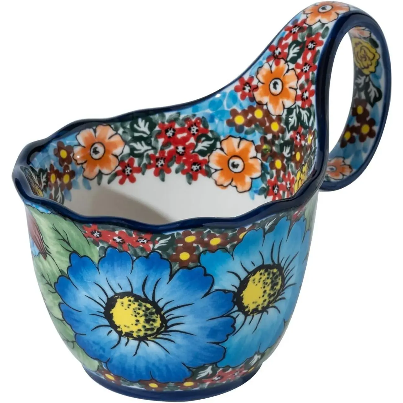 Handpainted Soup Bowl with Handle, 18.6oz Ceramic Cereal Bowl, Microwave & Dishwasher Safe, Loop Handle Bowl Great for Soup, Chili, Stew, Ice cream