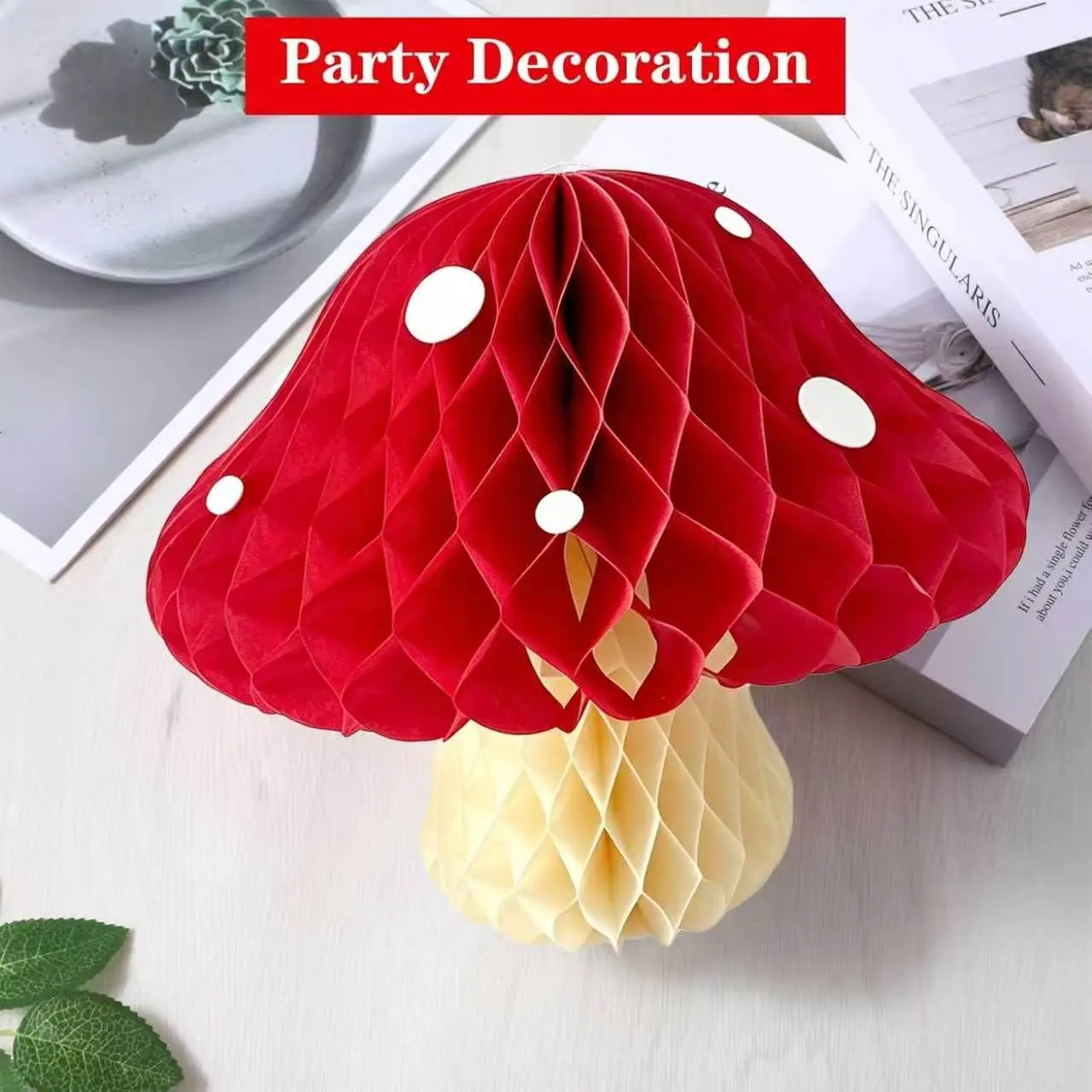 Mushroom-Shaped Honeycomb Paper Centrepieces, Large 30cm & Small 20cm Lanterns, Ideal for Birthday Parties, Garden & Room Decorations
