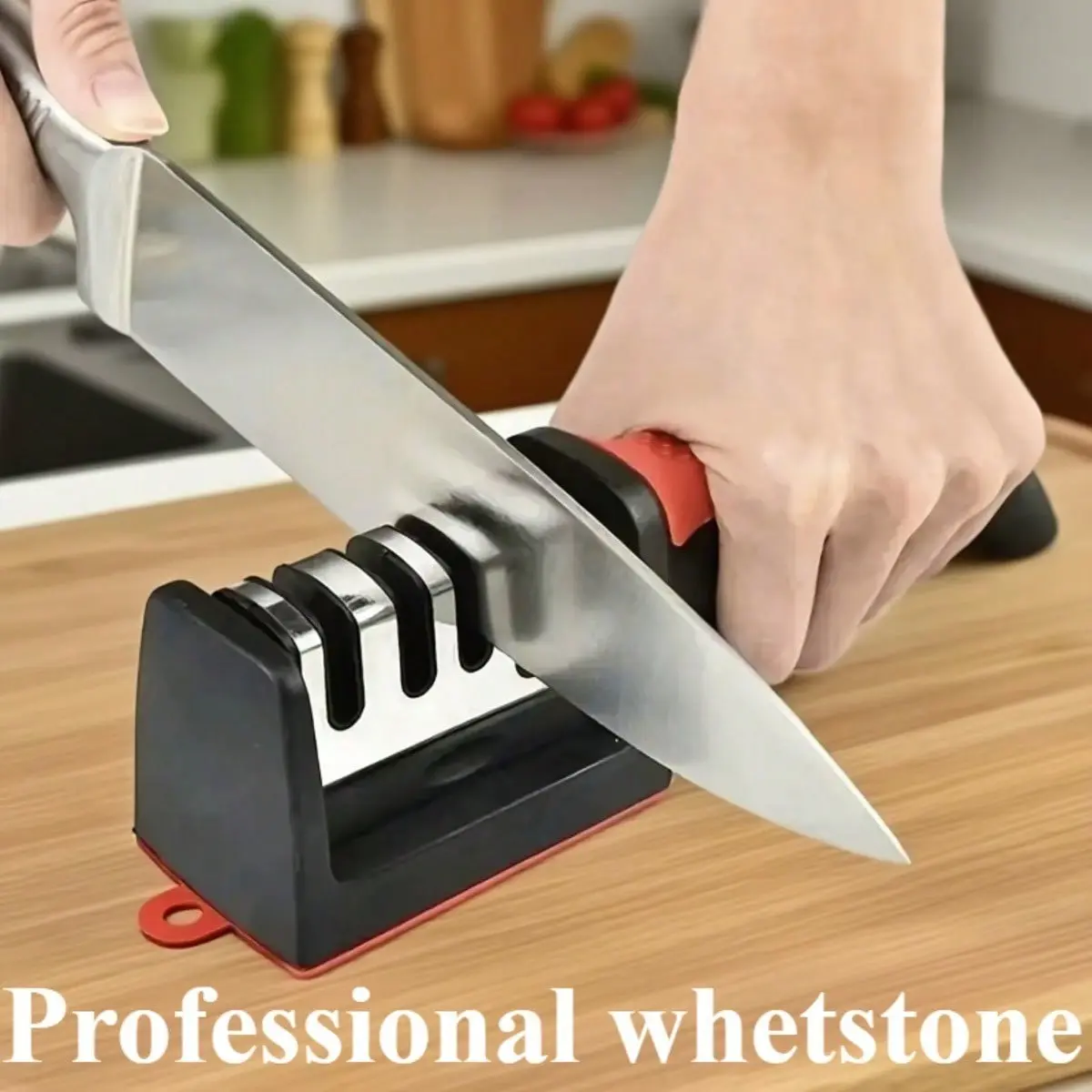 3/4 Stage Quick Knife Sharpener, Non-Slip Base, Home Kitchenware, Kitchen Knife Accessories, Carbide Ceramic Sharpening Stone, Multi-Functional Daily Maintenance Tool