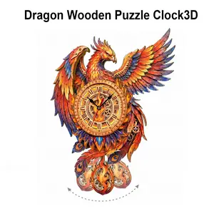 Phoenix Adult 3D Wooden Puzzle Clock, DIY Laser Cut Assembly Kit, Home Decor Gift, Unique Wall Clock, Men's Birthday Present
