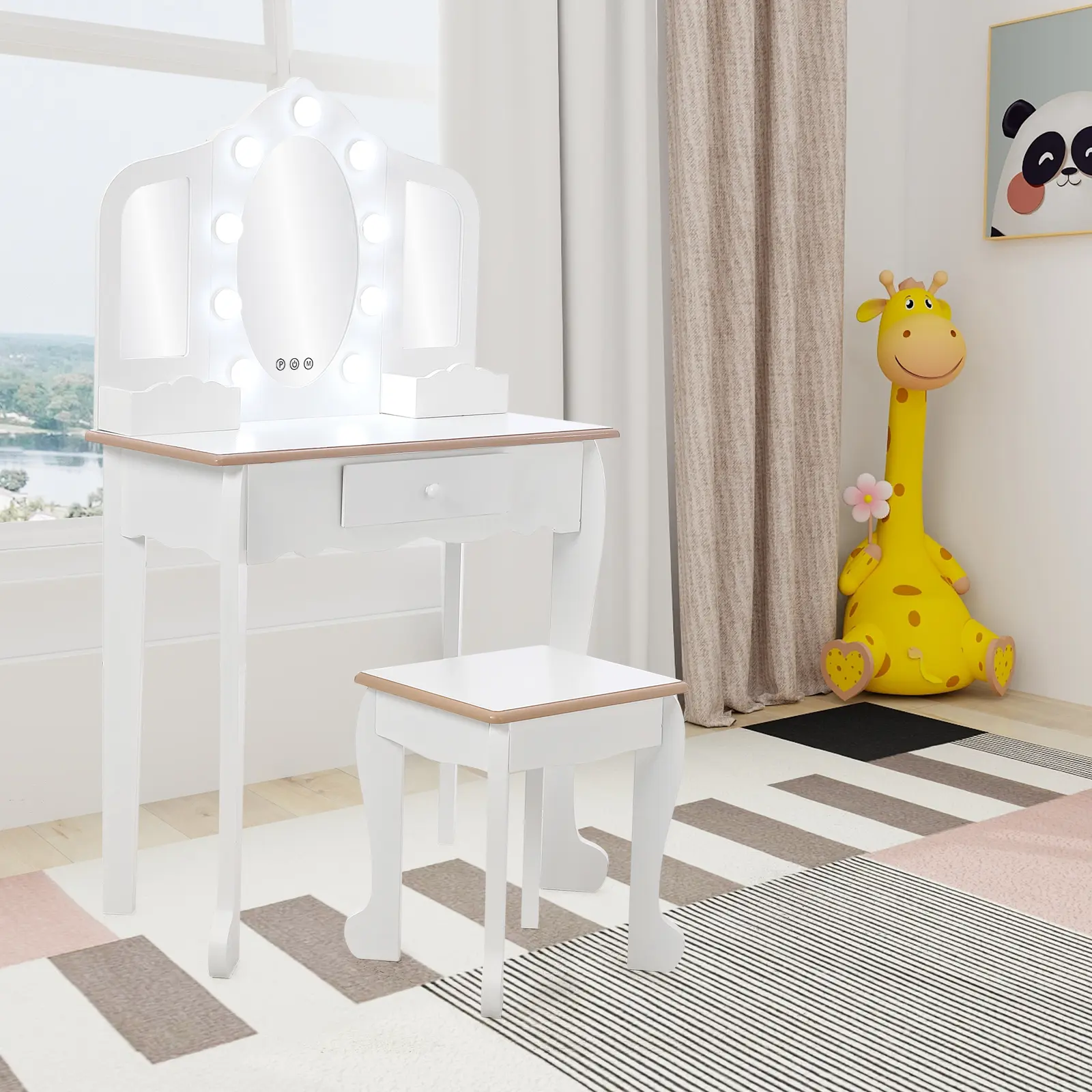 Kids Vanity Set with Lights and Mirror – Princess Makeup Dressing Table with Stool & Accessories for Girls