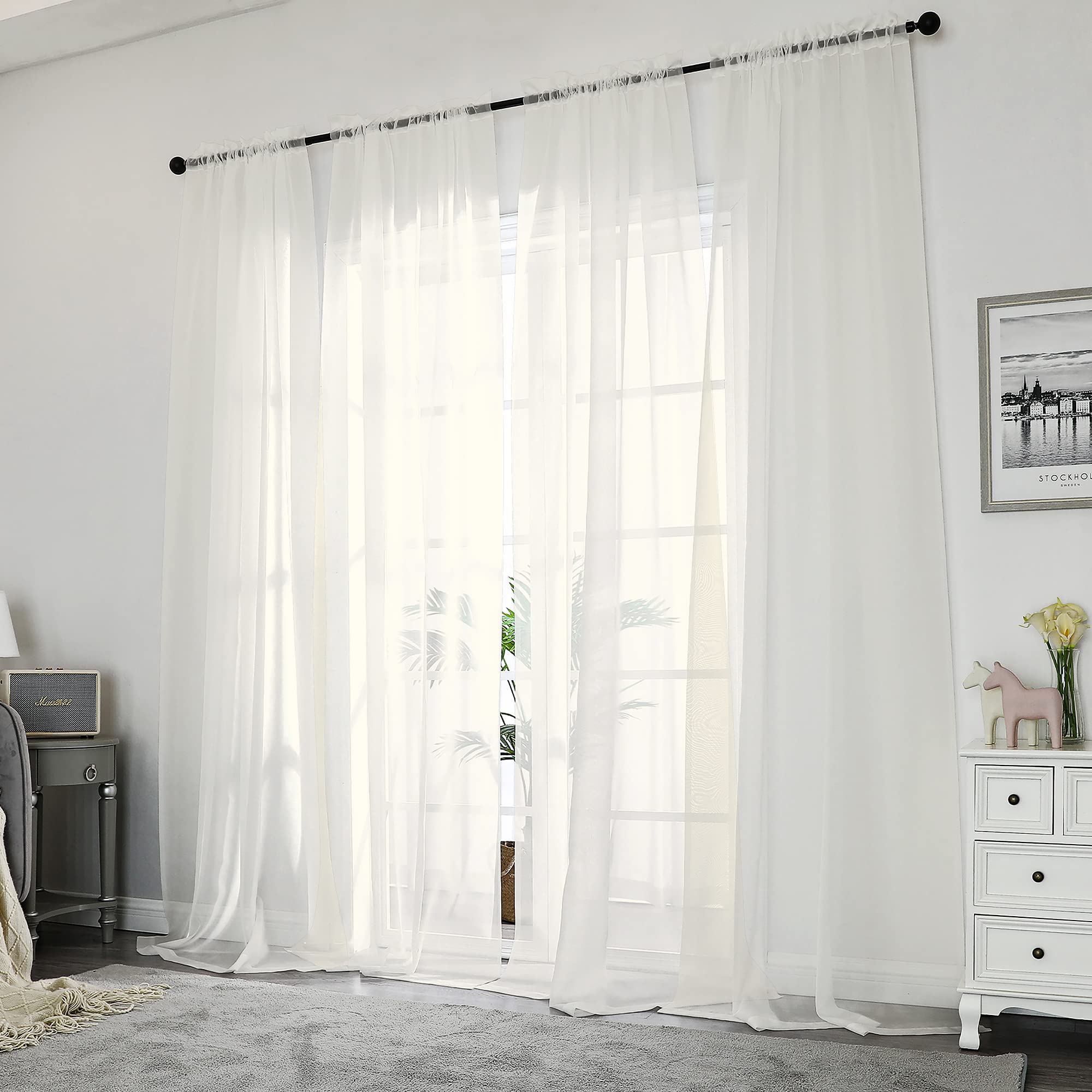 PLL Sheer Curtains 84 Inches Long 2 Panels Set  Light Filtering Cream Voile Window Drapes For Bedroom Living Room 42wx84l Inch Of