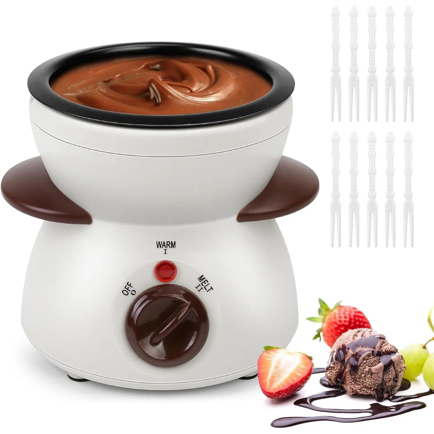 Mini Chocolate Melting Pot, Chocolate Fondue Fountain, 8.79OZ Warmer Machine for Milk Chocolate, Cheese, Butter, Candy (White)
