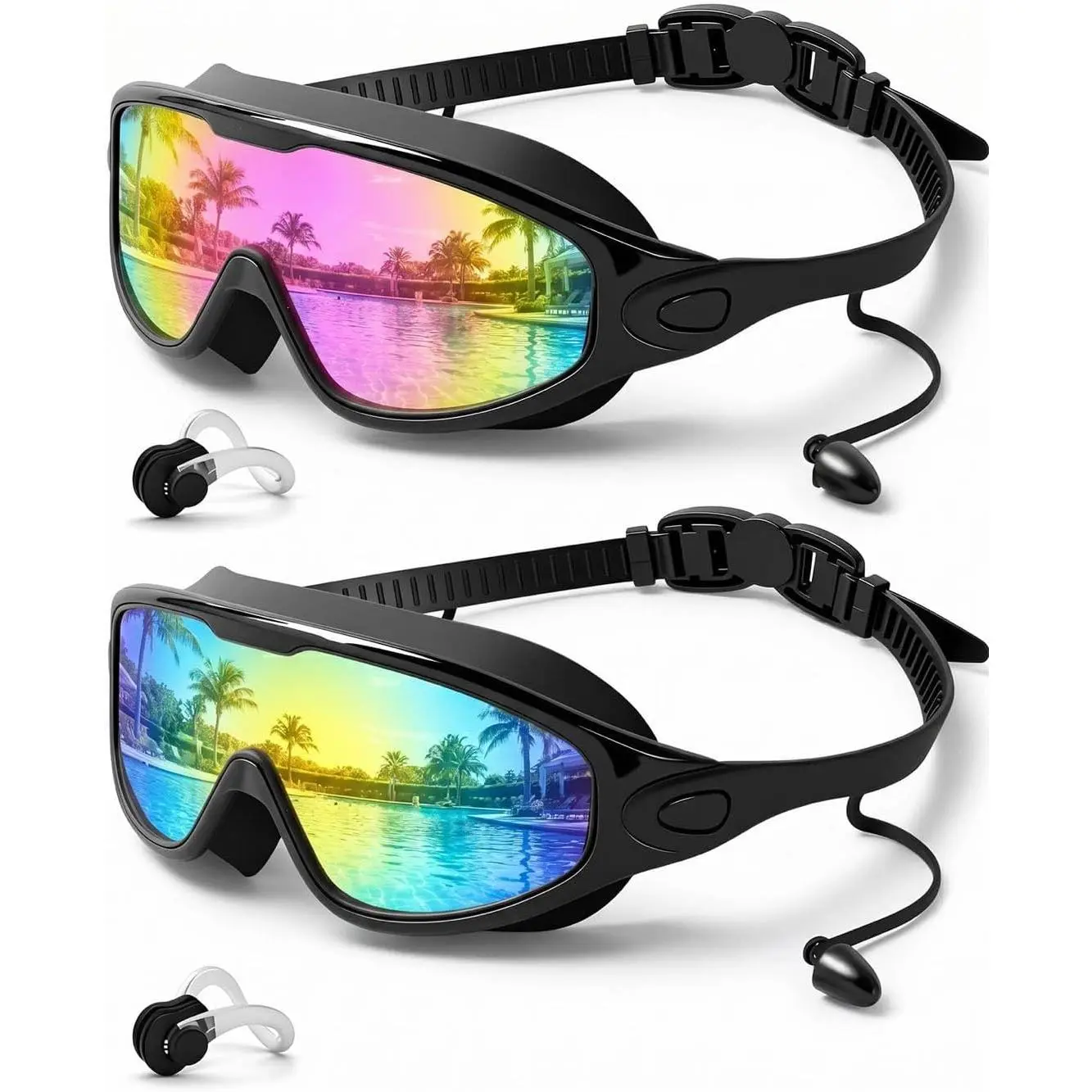 Swim Goggles 2 Pack, Wide View Anti Fog&UV Swimming Goggles for Audlt, No Leak Pool Beach Essentials for Men Women