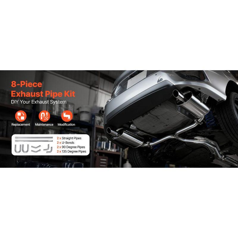 VEVOR Exhaust Pipe, 8 Pcs 2.25 Inch Mild Steel DIY Custom Exhaust Tubing Straight U-Bend Kit with 90 135 Degree Pipes, Galvanized Surface Finish, Universal Fit for Truck, Sedan, Sports Car, SUV