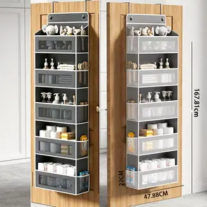 No-Drill Over The Door Organizer, 5-Tier Hanging Storage Pocket with 2 Metal Hooks, Heavy Duty 600D Oxford Fabric Door Hanger for Cosmetics, Towels, Toys, Baby Diaper Organization