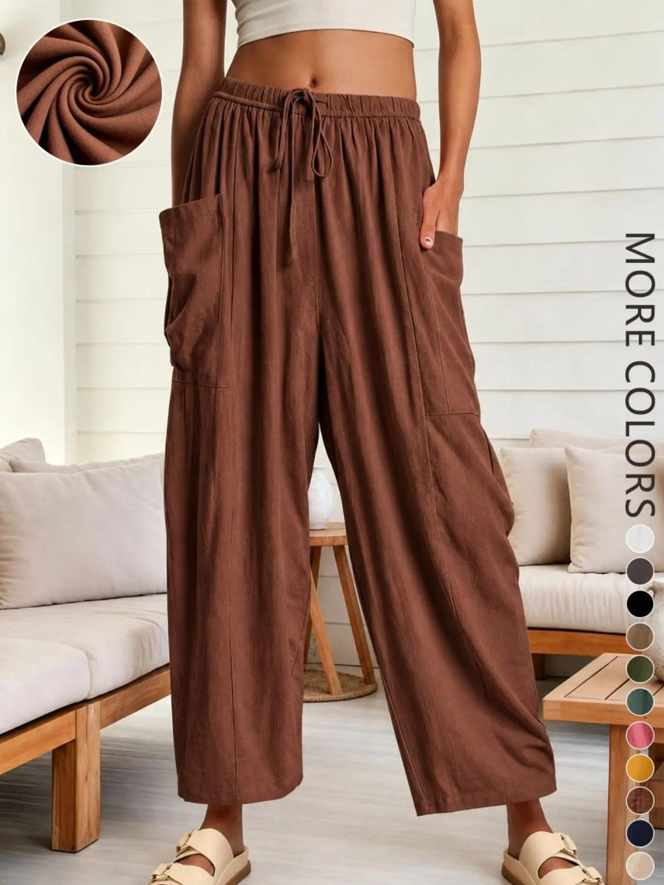 New Spring & Fall Loose Fit Casual Lantern Pants, Elastic Waist, High-Waisted Pleated Wide Leg Pants, Suitable for Women, Casual Trousers