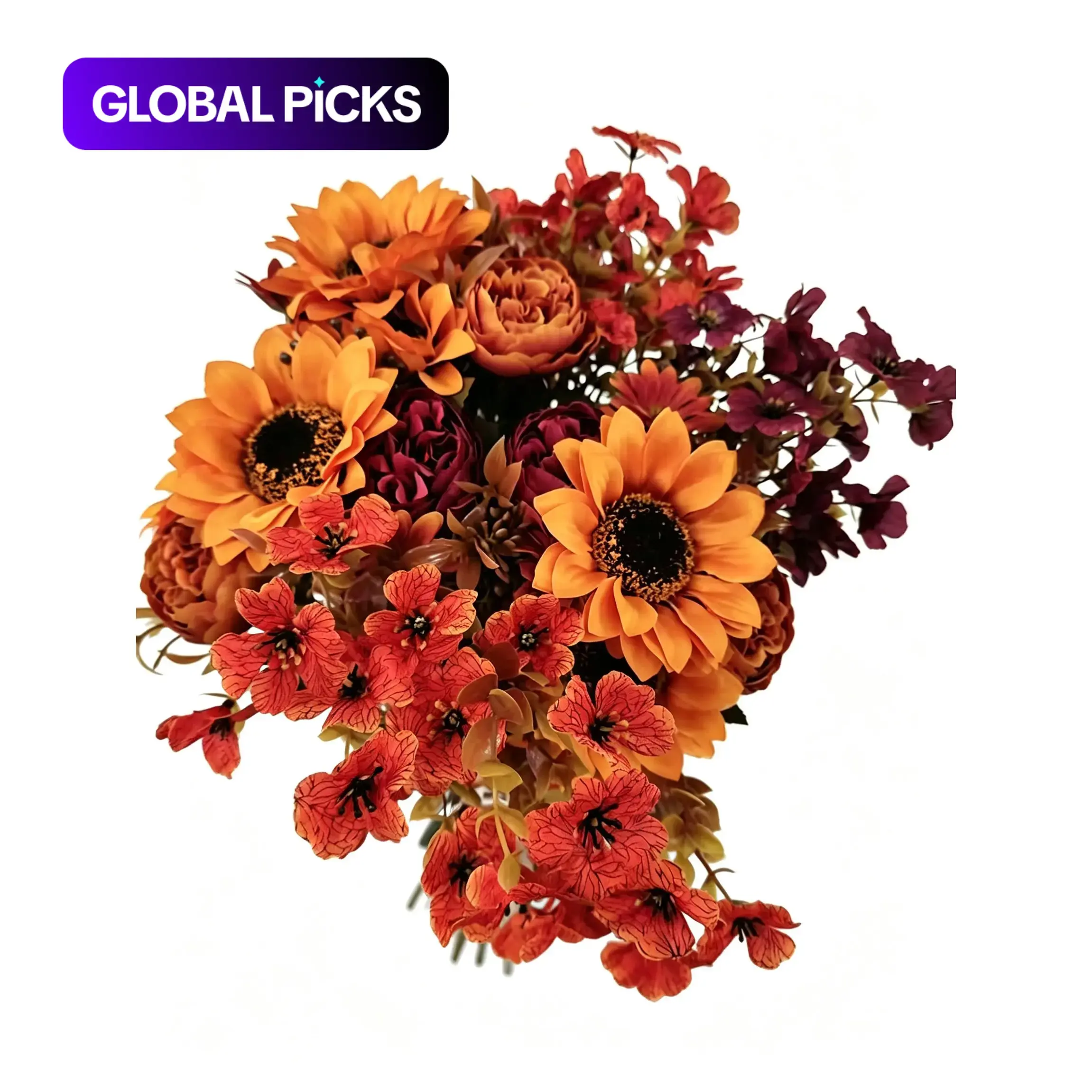 6 Piece Fall Artificial Flower Arrangement, Sunflower, Peony and Daisy for Vintage Vase, Home Centerpiece for Wedding, Thanksgiving and Halloween, Fake Floral Decor
