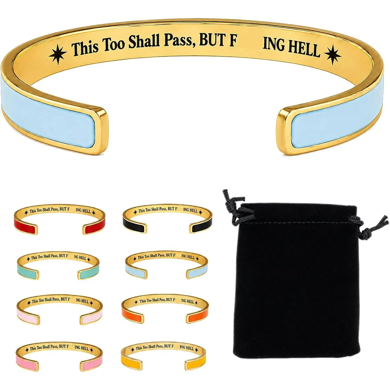 This Too  Pass Mantra Cuff Bracelet, BUT FUCKING HELL Engarved  Message Code Motivational Bangle Inspirational  Encouragement Gifts for Women