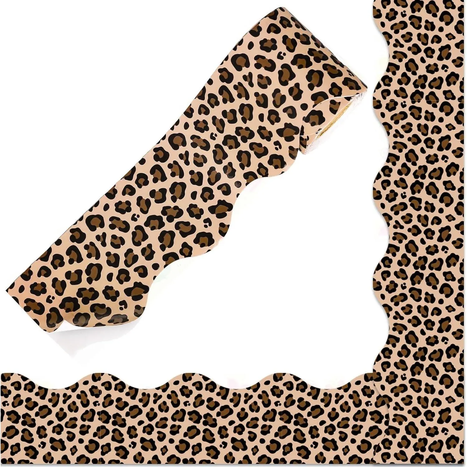 32.8 Ft Leopard Print Bulletin Board Border Brown Cheetah Animal Spot Border Trim Self Adhesive Safari Animal Bulletin Board Stickers Roll for School Classroom Office Chalkboard Party Decor