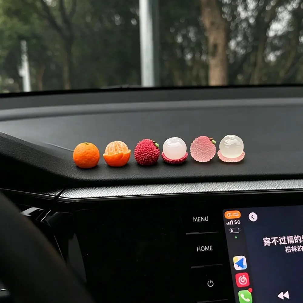 6PCS Kawaii Fruit-Shaped Bag Charm Set - Faux Lychee & Orange Decorative Charms, Girly Car Interior Accessories for Screen & Center Console, Decorative Charm