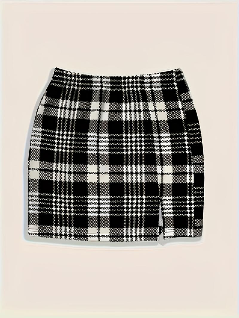 【Plus Size】 Plaid Print Skirt, Casual Fashionable Short Skirt for Daily Outdoor Wear, Women Plus Clothing for Spring Fall