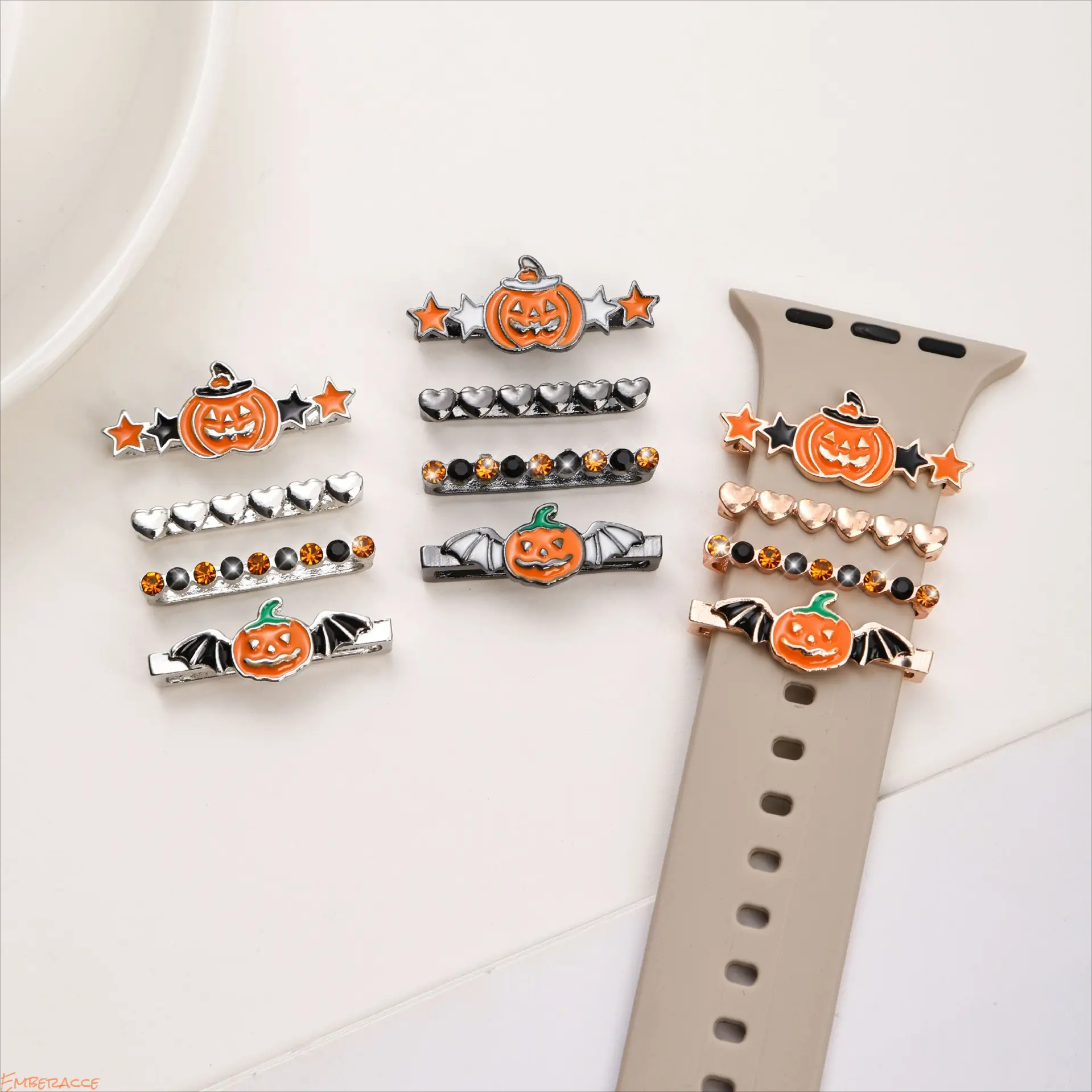4PCS Halloween Apple Watch Band Charms, Orange Drip Pumpkin Bat Watch Strap Accessories, Spooky Fall Aesthetic Wristband Decorations, Cute Holiday Watch Decor for Halloween Party, Costume Outfit, Gift Ideas