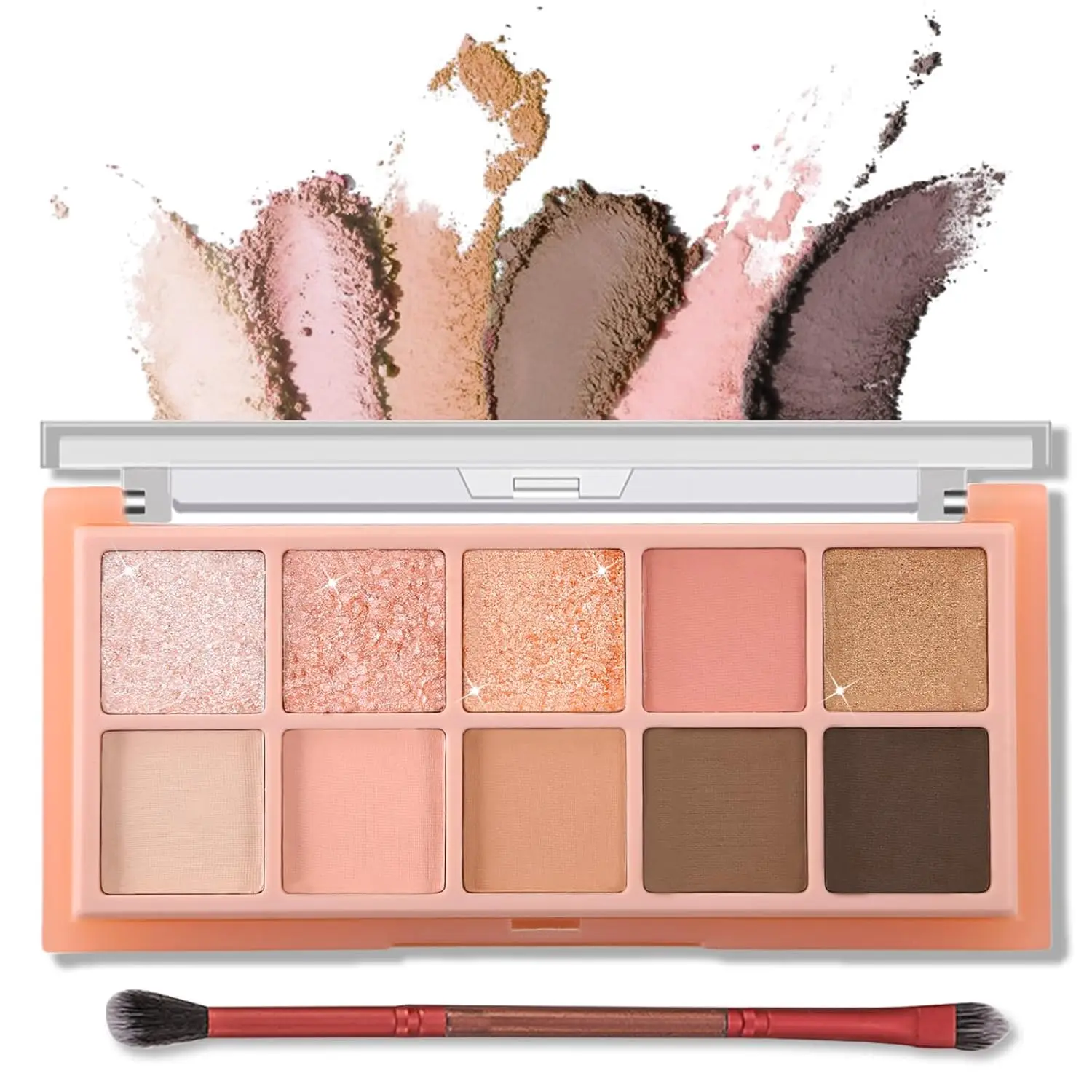 10 Color Eyeshadow Palette with Neutral Nude & Peach Tones - High Pigmented, Ultra-Blendable Cosmetic Makeup with Matte, Shimmer & Glitter Finishes, Includes Professional Brush, 02 Sunset Color