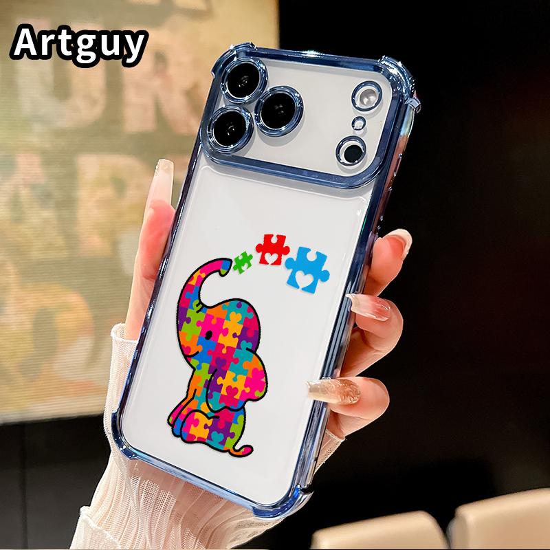 Compatible with iPhone 17 Pro Max 16 15 Plus Air 14 13 12 11 E Case Puzzle - Elephant Fantasy Pattern Clear Protective Four Corners Air Cushion Anti-drop Shockproof Cellphone Casing