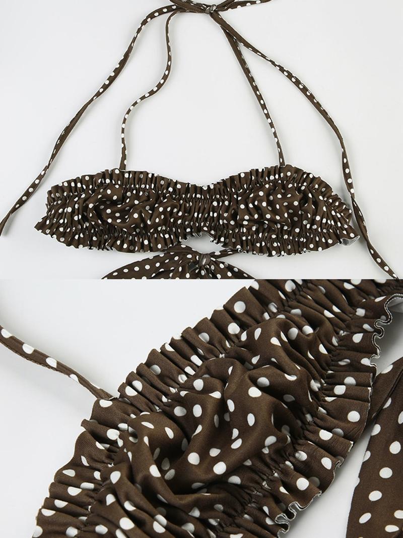 Two-piece Set Women's Polka Dot Print Bikini Set, Casual Fashion Chic Swim Top & Swim Shorts Two-piece Swimsuit for Summer, Ladies Swimwear for Beach Holiday Vacation, Ruched Swim Bottom