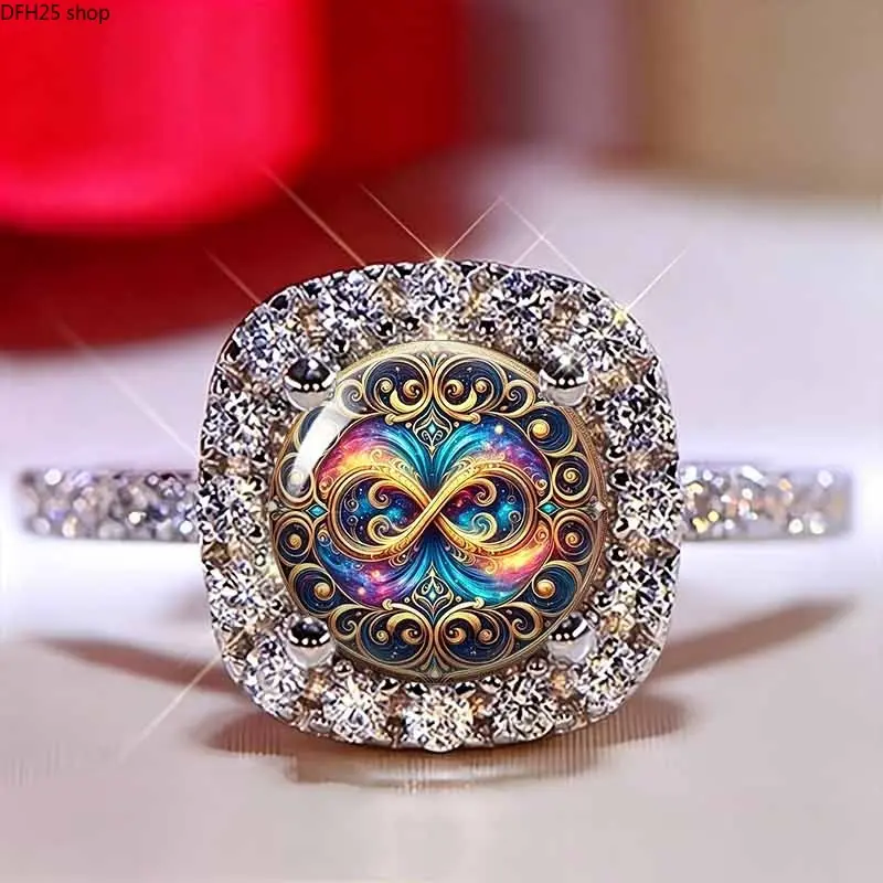 Infinity Symbol Ring With Rhinestone Crystal Frame And Artistic Pattern Design, Vintage Inspired Statement Jewelry For Women And Men, Adjustable Fashion Finger Ring For Daily Wear