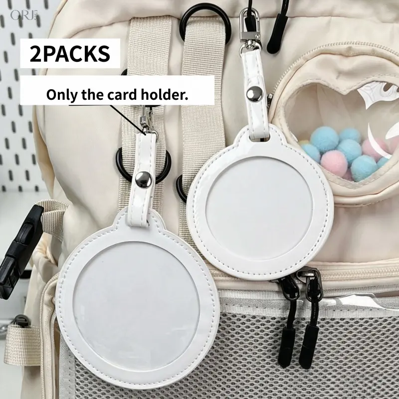 2 Pack Round Badge Protector Pouches, Anime Merch Ita Bag Charms with Clear Window, 2D Character Button Display Holders, Portable Hanging Pin Storage Pendants For Student Idol Badge Collection Daily Backpack Decor