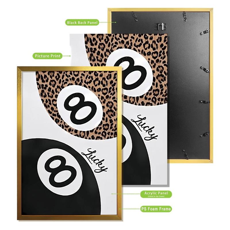 wooden frame Trendy Leopard Canvas Wall Art (Frame) Cheetah Prints Wall Decor Pictures Lucky 8 Ball Posters Preppy Aesthetic Paintings Black Or Gold Framed Acrylic Wall Hanging Painting  Wall Painting Canvas Poster Hallway Home Decoration