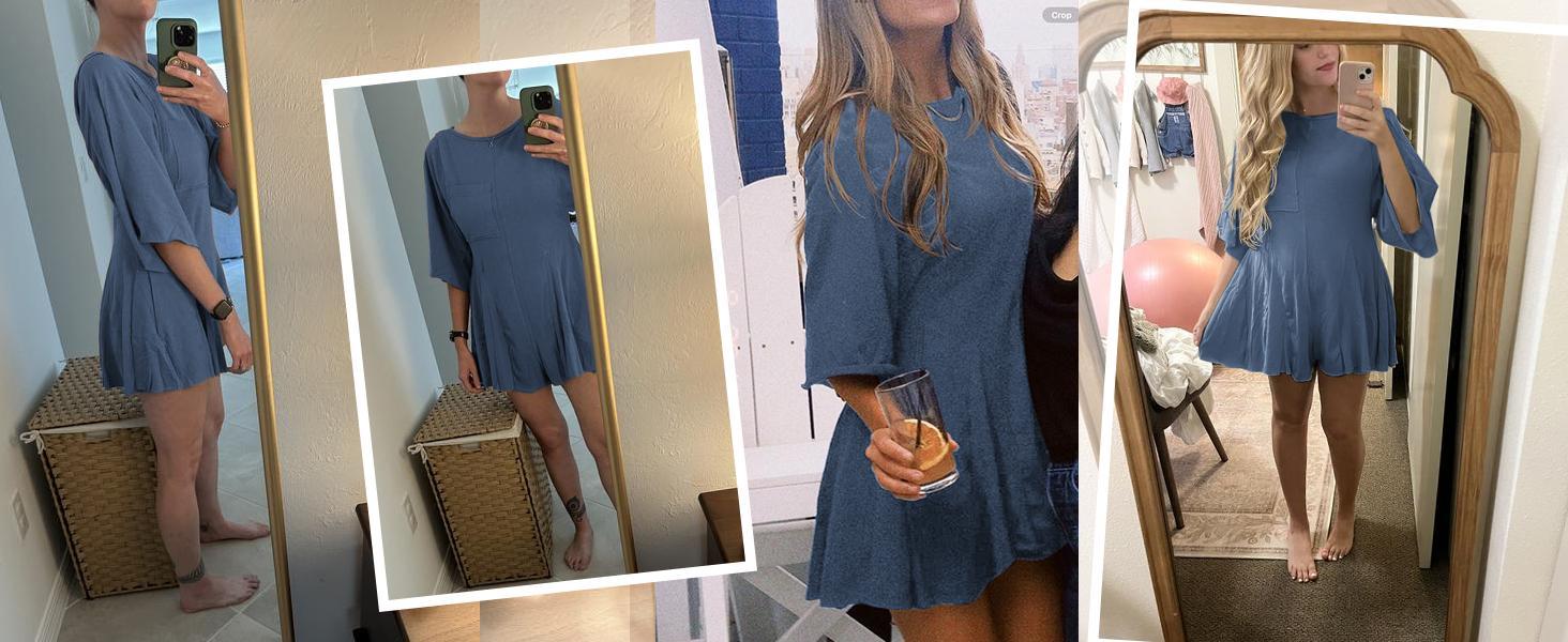 Imily Bela  Rompers for Women 2025 Spring Outfits Summer Casual Short Sleeve Crew Neck Loose Jumpsuits with Pocke