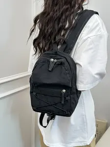 Foldable Lightweight Nylon Mini Backpack, Front Pocket Elastic Strap, Casual Campus Bag, Daily Outing Light Backpack, Everyday Backpack