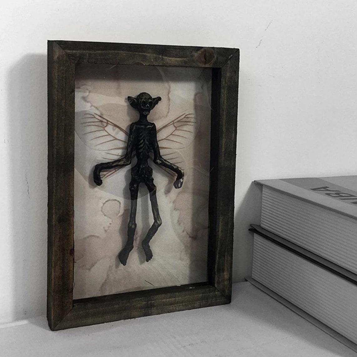 Gothic home decor Mummified fairy Fairy skeleton Witchy decor Fairy specimen Statue Picture Frames Display Painting 2023