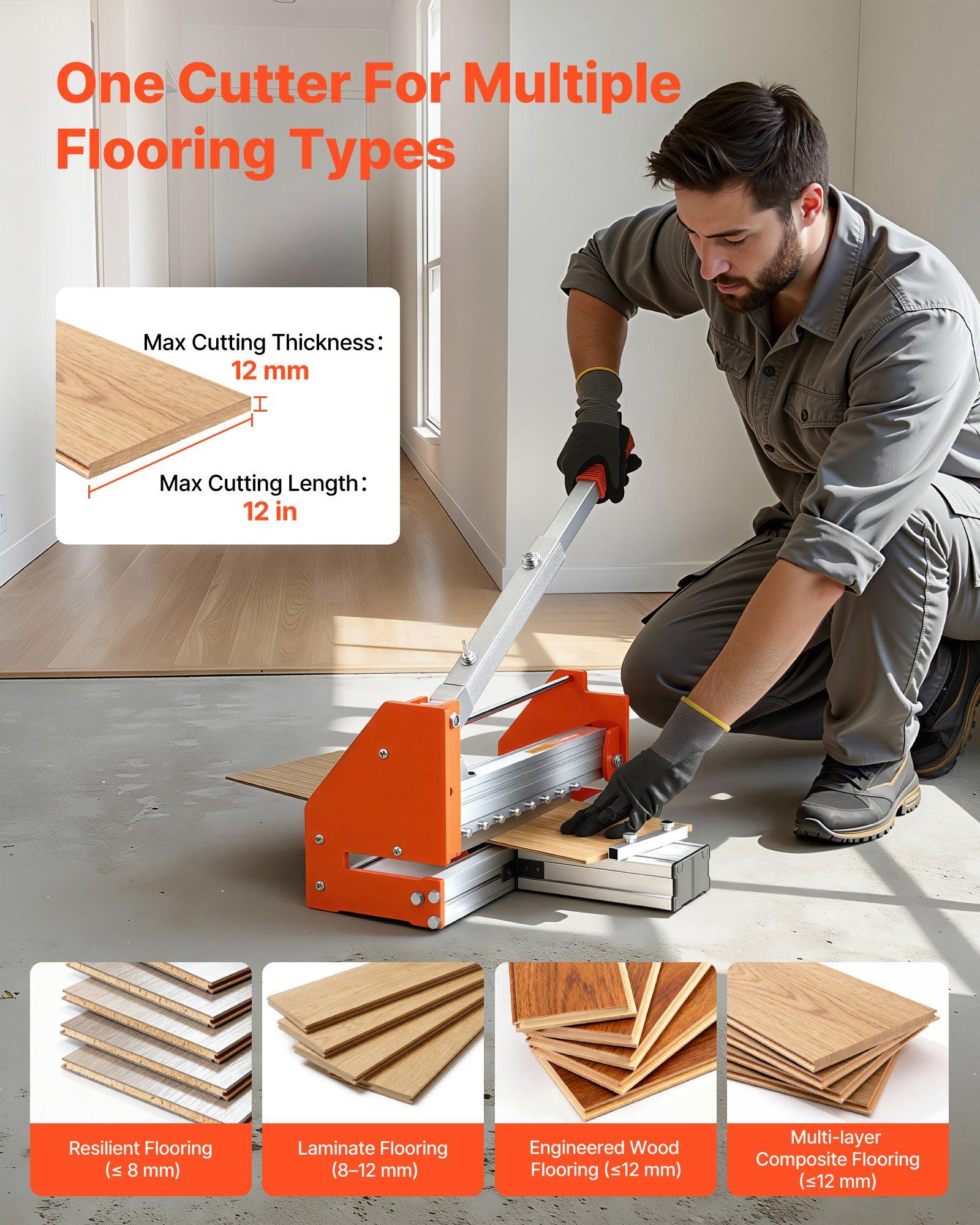 VEVOR 12 inch Vinyl Floor Cutter, 12mm Thick Laminate Flooring Cutter with Upgraded Labor-Saving Aluminum-Alloy Lever, Telescoping Support Plate, Cuts Certain Engineered Wood, LVT, VCT, SPC, LVP, WPC