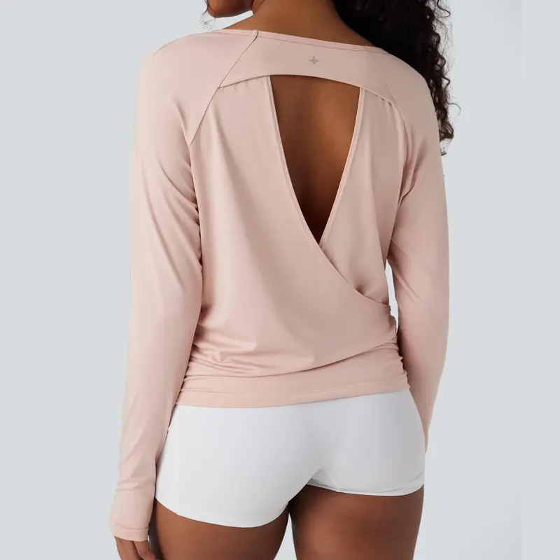 Halara Cut-out Back Thumb Hole Ruched Relaxed Yoga Sports Top