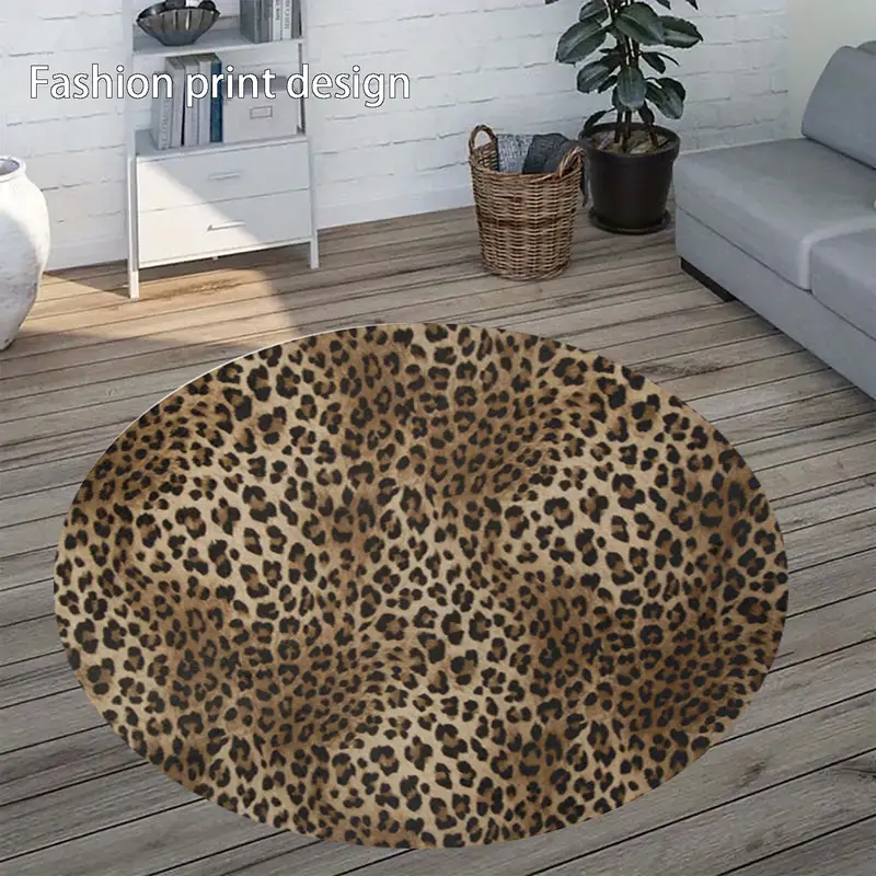 1pc Ultra-Soft Flannel Round Rug Suitable for All Seasons - Non-Slip Leopard Print with Thick Pile, Machine Washable Suitable for Living Room, Bedroom,, Entryway, Modern Sporty Design for Small Spaces, Durable, Boho Printed Rug