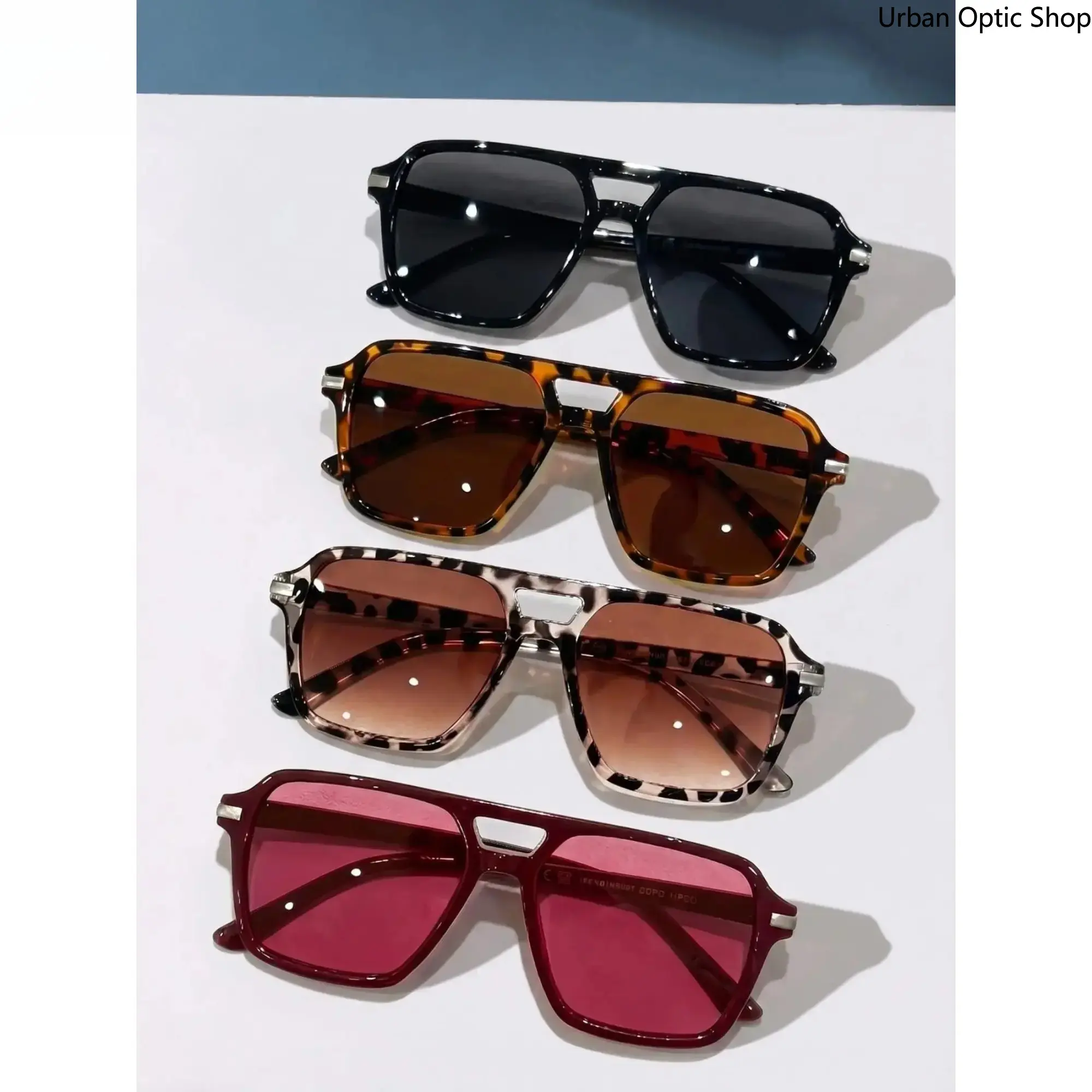 XUH Retro Square Pilot Sunglasses for Men & Women, 4 Pack Multicolor Set with Dual Bridge Design and UV Protection, Trendy Vintage Sunglasses, Uv Blocking Sunglasses