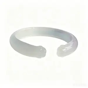 Women's Translucent White Ice Glazed Natural Jade Bangle, High Water Content, Floating Flower Patterns, Chinese Aesthetic Rare Stone Cuff Bracelet, Collectible Cultural Jewelry Gift