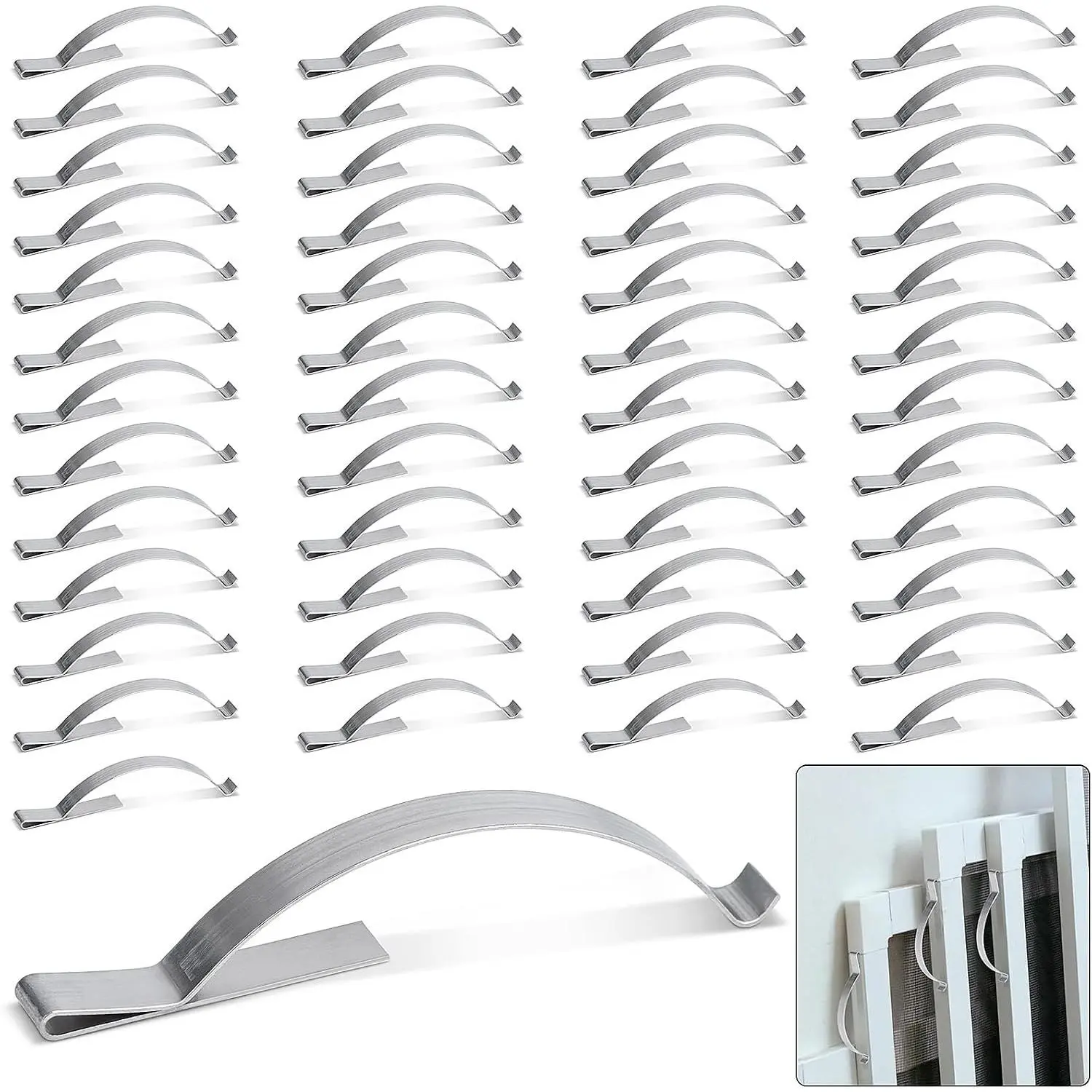 50 Pcs Window Screen Tension Spring, Durable Corner Mount Flat Stainless Steel Window Screen Clips, Securely Hold Screens in Aluminum Channels, ¼” Wide 2-3/4” Long