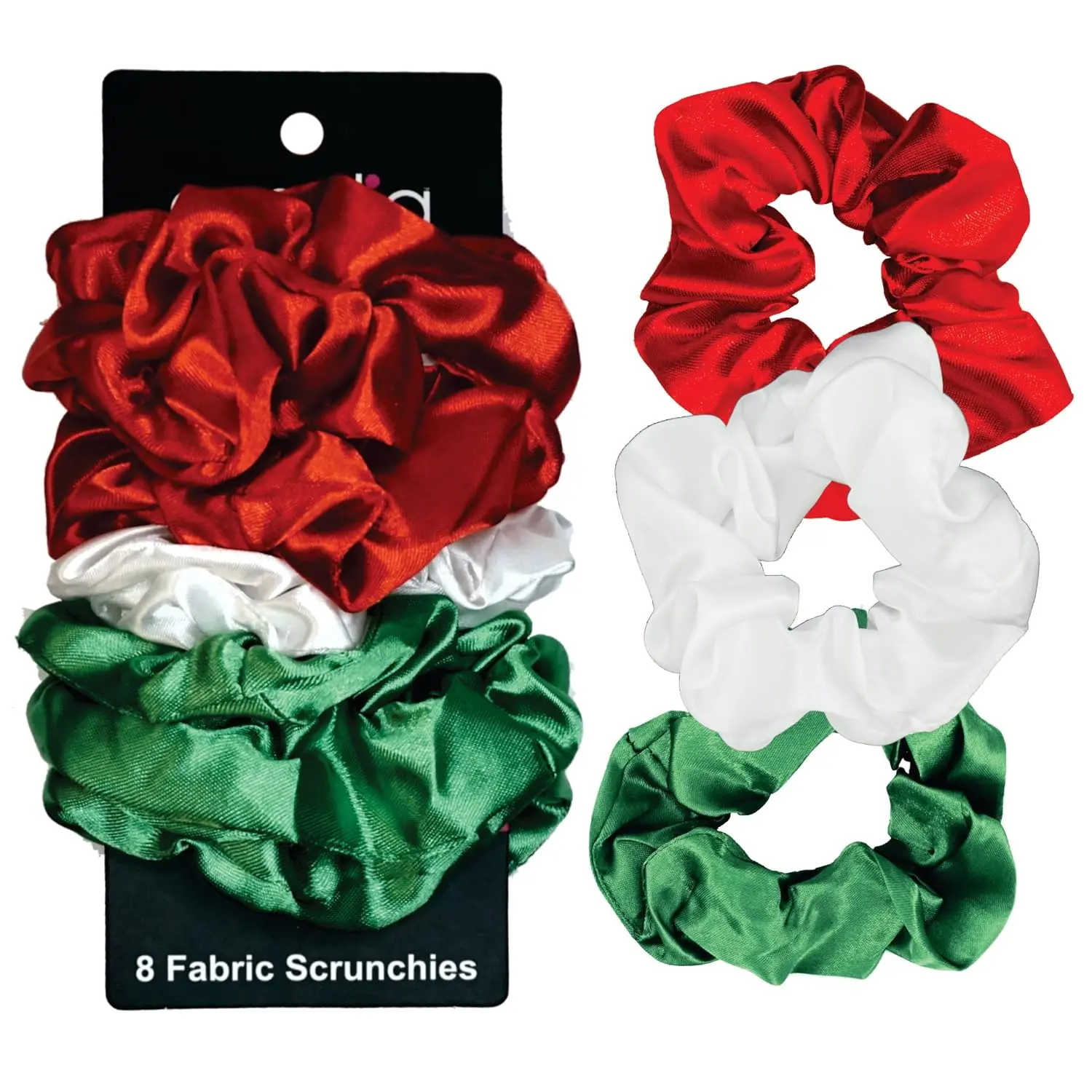 8 Pack, Red, White & Green Satin Scrunchies, 3.5 Inch Diameter, Gentle  Hair, No Snag, Durable Hold – Ideal for  Hair Types