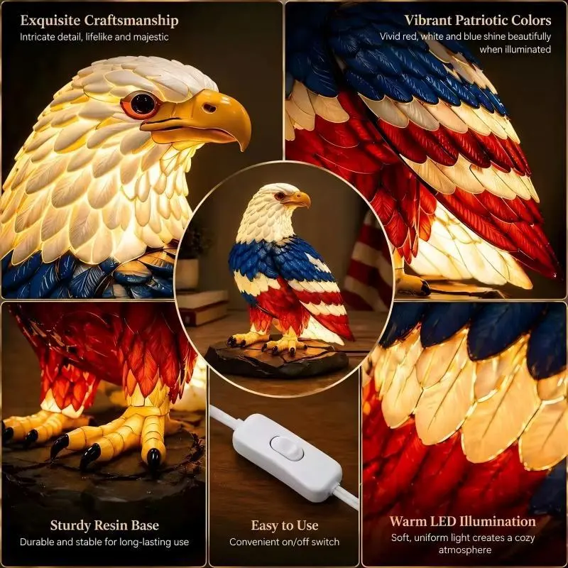 Synthetic Resin Eagle Ornament Statue - Rustic Plastic Eagle Table Lamp, Creative Home Decor Craft, Room Decor Collectible with Styrofoam Packaging, Ornament Statues, None