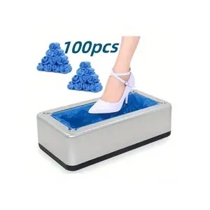 100pcs Disposable Shoe Covers And 1pc Automatic Overshoe Machine, Gold/Silver, Easy To Use, Reliable Shoe Cover Dispenser, Automatic Foot Shoe Cover Machine, Suitable For Home, Shopping Malls, Offices, Sanitary And Convenient
