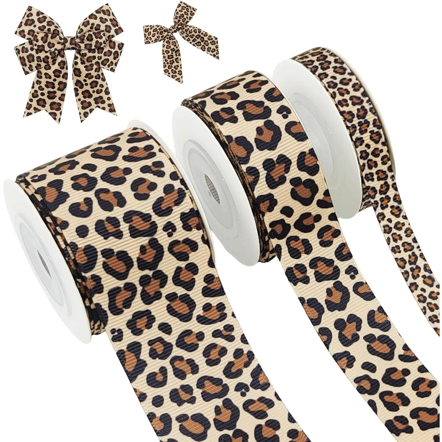 3 Roll Leopard Print Grosgrain Ribbon for Crafts Bows, 15 Yards  Print Ribbon for Wreaths  Wrapping Party Decor Supplies, 3/8, 7/8, 1.5 Inch(Classic Leopard)
