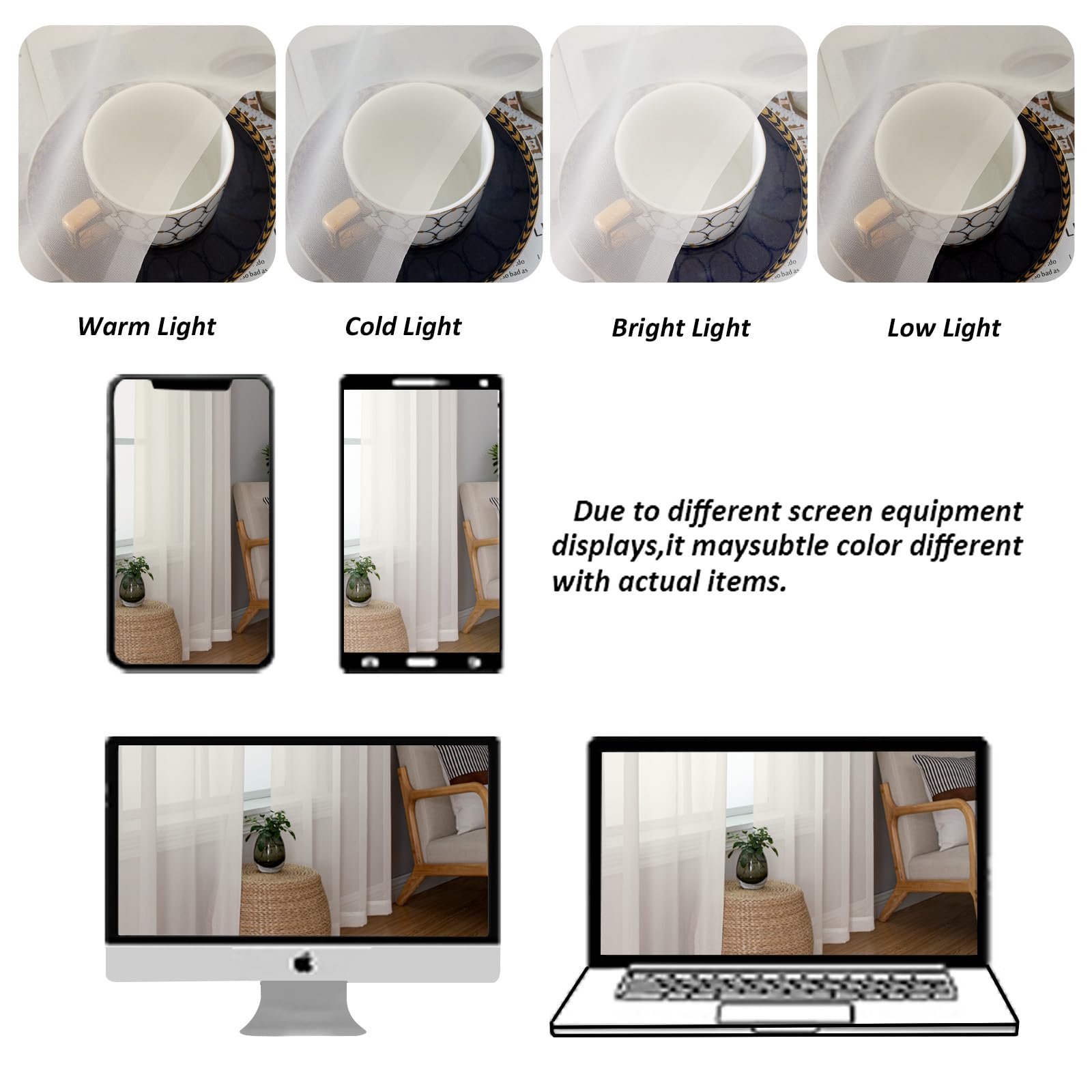 PLL Sheer Curtains 84 Inches Long 2 Panels Set  Light Filtering Cream Voile Window Drapes For Bedroom Living Room 42wx84l Inch Of