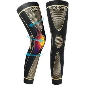 Copper Fiber Full Leg Compression Sleeves 2-Pack, 20-30mmhg Anti-Slip Sports Knee Pads, Unisex, Pain Relief, Weightlifting Support