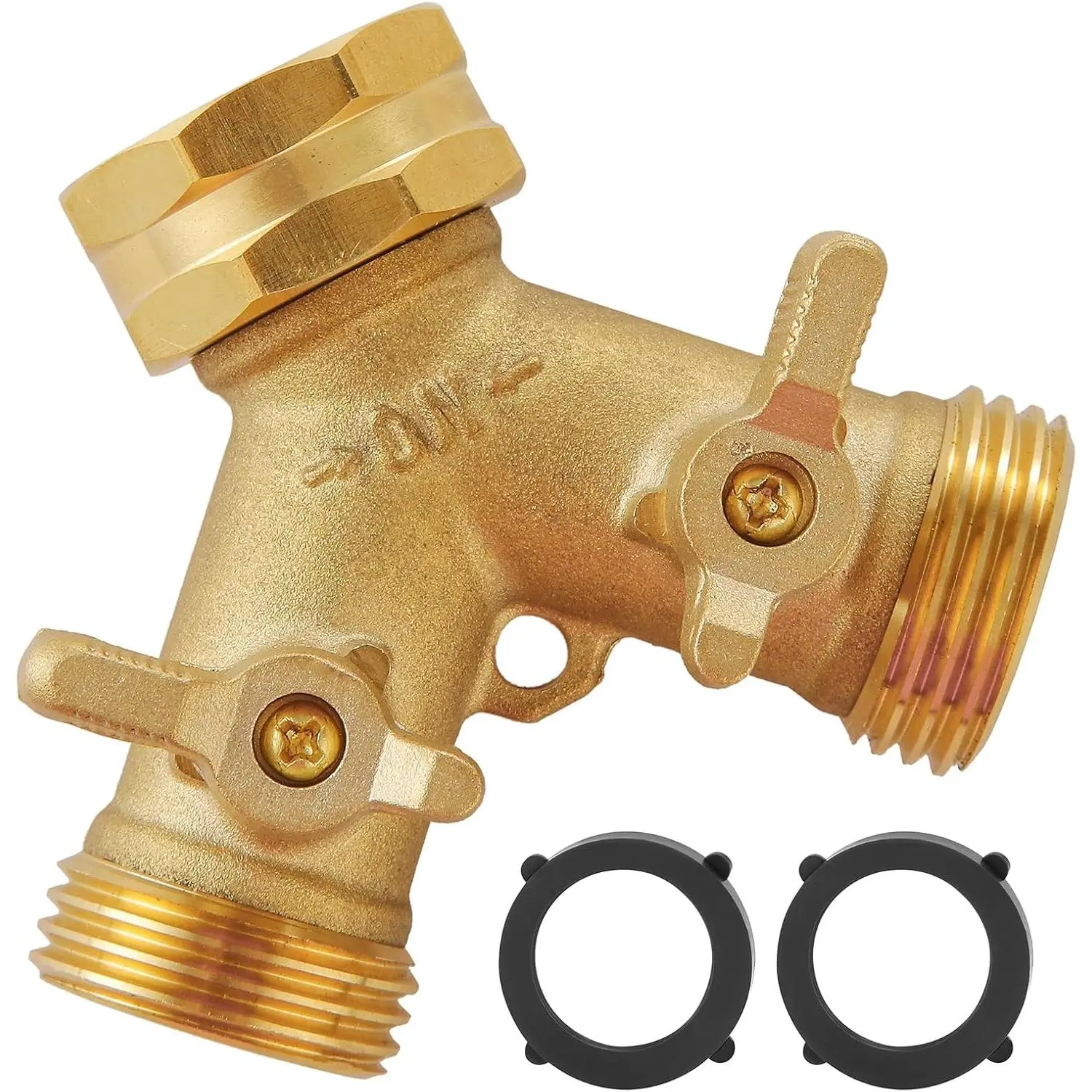 Garden Hose Splitter 2 Way Heavy Duty, Outdoor Faucet Splitter 2 Way, Solid Brass Spigot Splitter Hose Y Splitter with Shutoff Valve