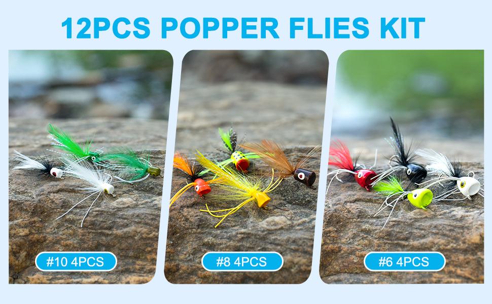 12 pcs Fly Fishing Popper Flies, Fly Popper Lures Bass Panfish Bluegill Crappie Popping Bug Sunfish Trout Salmon Poppers Flys Kit for Flys Fishing 12 pcs Fly Fishing Popper Flies, Fly Popper Lures Bass Panfish Bluegill Crappie Popping Bug Sunfish Trout Salmon Poppers Flys Kit for Flys Fishing