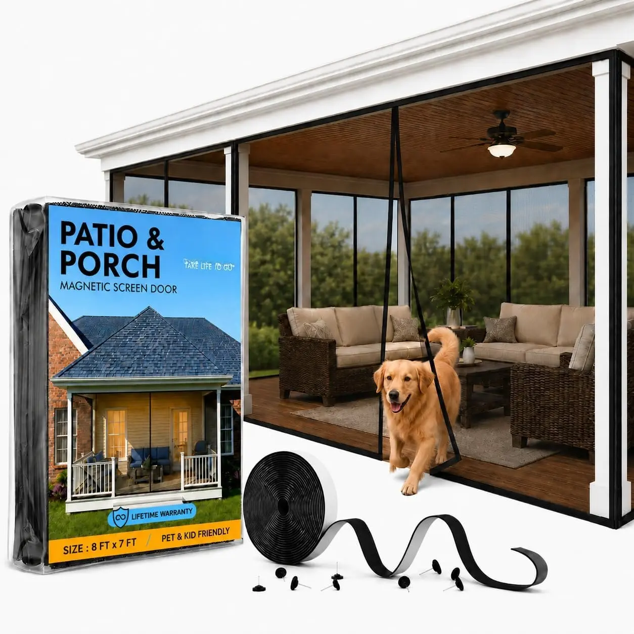 Patio Screen Mesh 8 FT x 7 FT – Heavy Duty Mosquito Netting for Patio & Porch, No-Drill,  &  Friendly, Wind Resistant  Mesh, Sun Blocking Cooling Outdoor Enclosure
