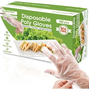 600 Pack Disposable Food Prep Gloves – Clear Polyethylene, Latex-Free, BPA-Free, Powder-Free – Bulk Kitchen Cooking, Catering, BBQ, Baking, Restaurant, Food Handling & Serving Gloves