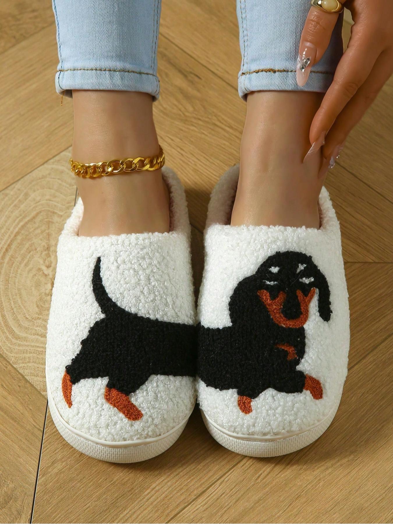 Women's Teddy Bear Dog Slippers, Fall & Winter Warm Cotton Slippers, Non-Slip Rubber Sole, Casual Indoor Footwear, Fashionable Design