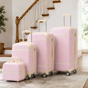 ARCH 4-Piece Hardshell Luggage Set with Cosmetic Case - 20-inch,24-inch,28-inch Spinner Suitcases, Lightweight ABS Expandable, TSA Lock, 4 Wheels 360 Rotation Spinner Wheels, 24.40 lb, for Vacation Business Travel, Light Pink