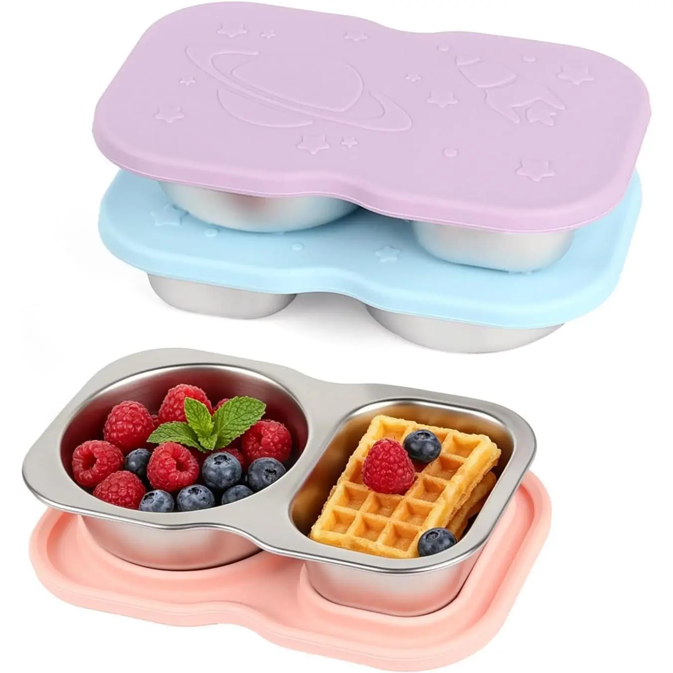 Stainless Steel Snack Containers for Kids, 3-Pack Small Food Storage Containers with Lids, Reusable Metal Snack Pack Containers for Lunch Prep, Travel, Camping, 5.3oz