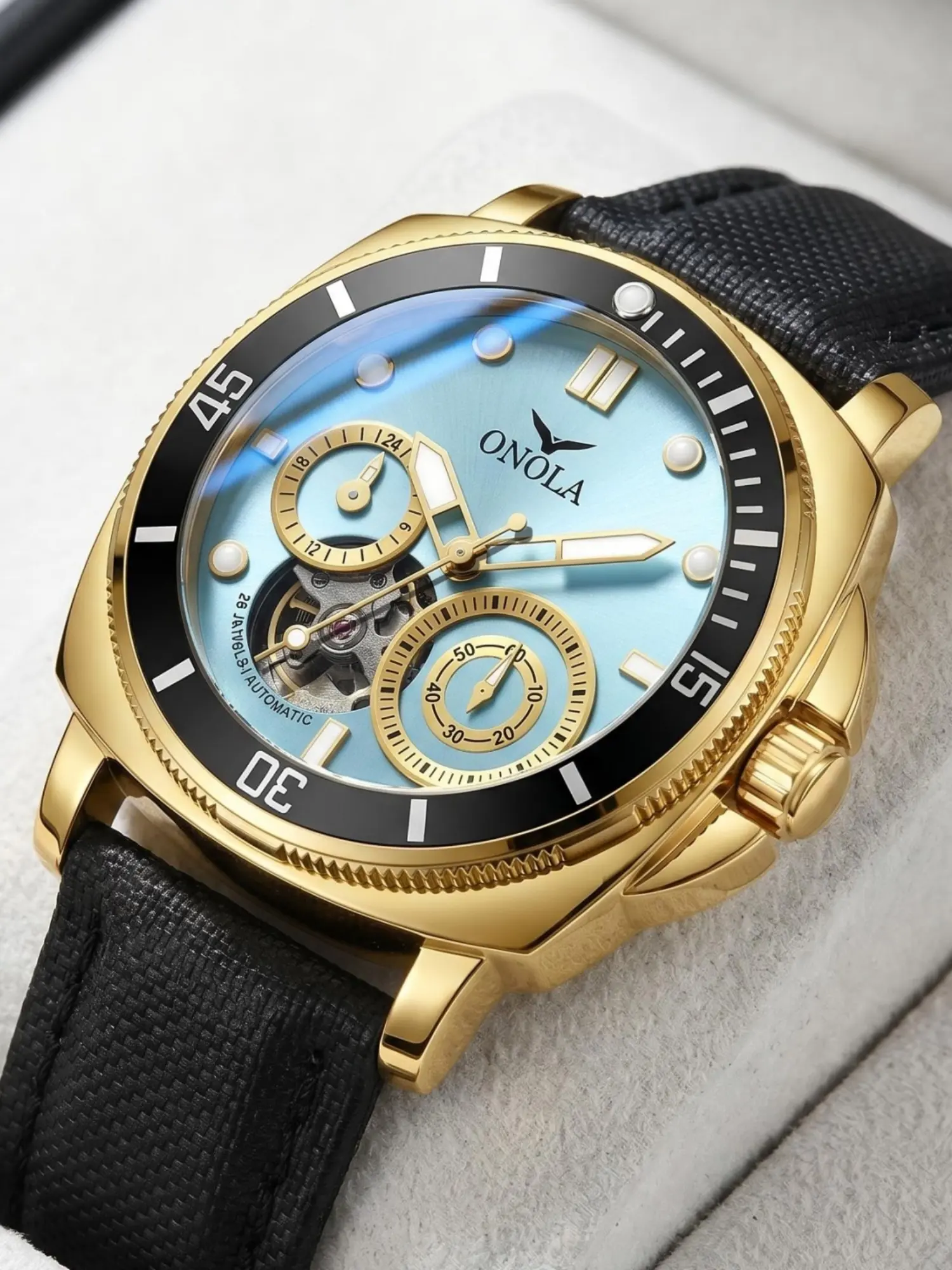ONOLA Men's Automatic Mechanical Watch, Men's Business Watch, Luxury Fashion Watch, Luminous Skeleton Dial, Water-Resistant Canvas Strap, Business-Casual Dive-Style Men's Watch, Perfect for Holiday Gifts
